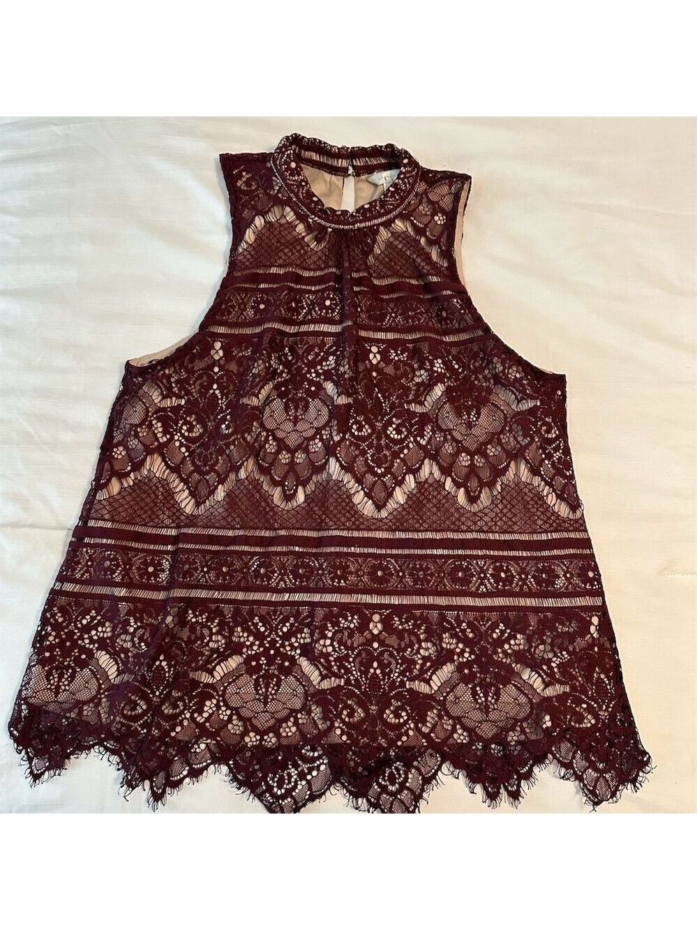 LC Lauren Conrad Women's M Red Lace Halter Tank Top Party Sleeveless